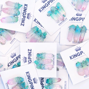Aqua / Pink Quartz Crystal Pin