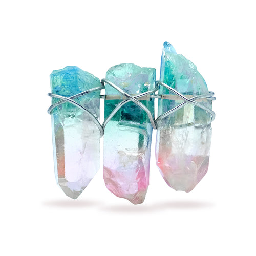 Aqua / Pink Quartz Crystal Pin